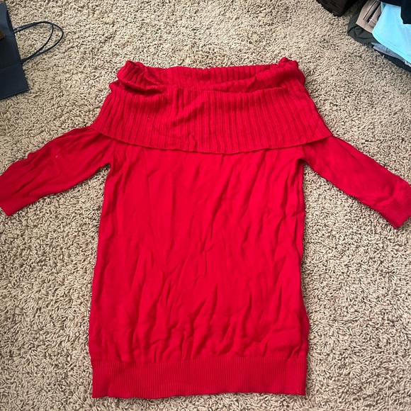 Express Scarlet Off-the-Shoulder Sweater - Picture 1 of 6